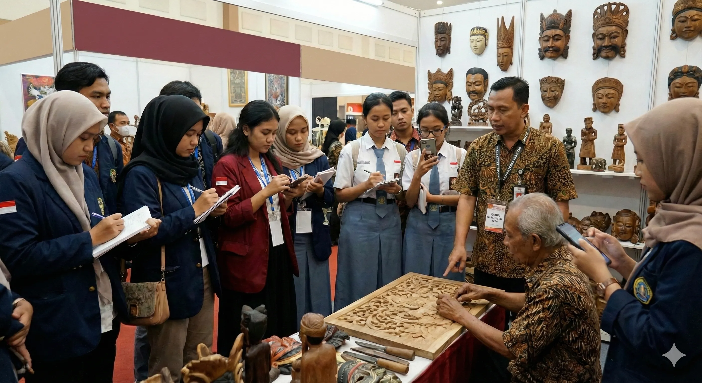 INACRAFT Festival Program - Kriya Nusantara: Edukasi & Inspirasi dalam Satu Tur. Program edukatif yang dirancang khusus bagi pelajar dan mahasiswa untuk mengenal dunia kriya Nusantara secara lebih dekat. Melalui tur ke booth artisan terkurasi, peserta diajak memahami proses dan nilai budaya.